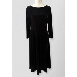 Talbots Women’s Black Velvet‎ Midi Dress Size 10  Goth Elegant  Keyhole Bow Back